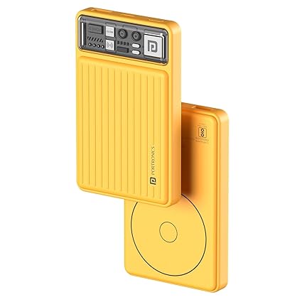 Portronics Luxcell Wireless Mini 10k 10000mAh 15W Magnetic Wireless Fast Charging Smallest Power Bank with 22.5 Wired Output Compatible with iPhone 12 & Above & Other QI Enabled Devices(Yellow)