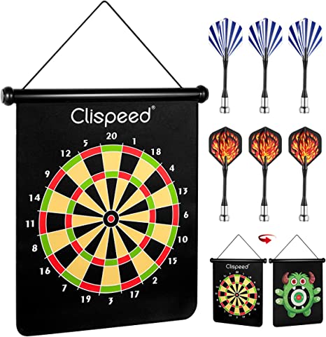 CLISPEED Magnetic Dart Board Set Double-Sided Reversible Dart Board Includes 6 Safe Darts for Office Home Indoor Outdoor Party Supplies …