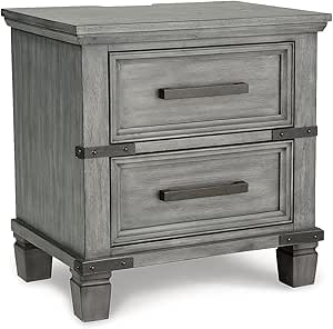 Signature Design by Ashley Russelyn Rustic 2 Smooth-Gliding Drawers Night Stand with Outlets & USB Ports, Gray