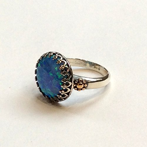 Crown Sterling silver gold Boho Opal ring Gemstone blue stone ring - Hiding My Heart R2332