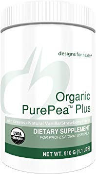 Designs for Health - Organic PurePea Plus, Vanilla Organic Vegan Protein with Greens, Naturally Flavored, 510g, 15 Servings