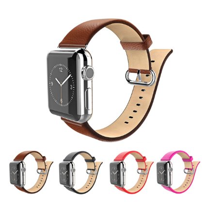 Apple watch bands,Fullmosa (TM) Lichi Calf leather Strap Replacement band with Stainless Metal Clasp for iWatch Brown 42mm