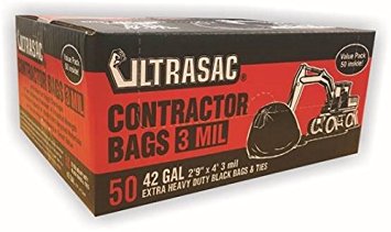 UltraSac Contractor Bags Value 50 Pack, 42 Gallon, 2ft. 9 in x 3 ft. 9.5 in x 3 mil