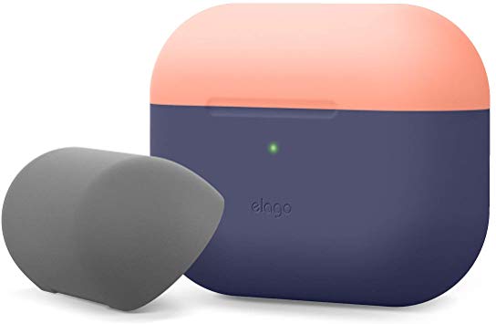 elago Duo AirPods Pro Case Cover Compatible with Apple Airpods Pro Case, Protective Silicone AirPods Cover with 1Body   2Caps (Top - Peach, Medium Grey/Bottom - Jean Indigo)