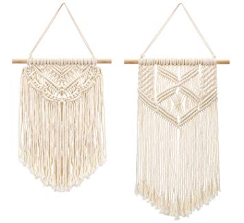 Mkono 2 Pcs Macrame Wall Hanging Small Art Woven Tapestry Boho Chic Home Decor Apartment Dorm Room Decoration, 13" L x 10" W and 16" L x 10" W