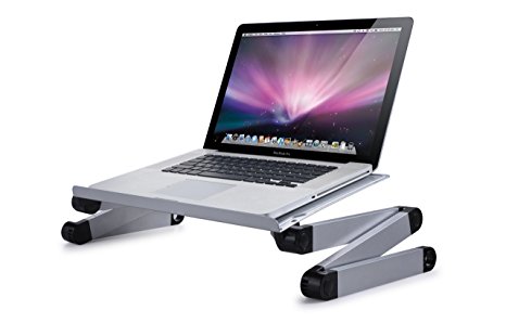 WoneNice Adjustable Vented Laptop Table Laptop Computer Desk Portable Bed Tray Book Stand Multifuctional & Ergonomics Design Dual Layer Tabletop up to 17"-Aluminium Alloy (Silver)