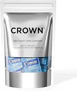 Crown Condoms — 250 Count — Lubricated Latex Condoms — Silkier, Thinner and Stronger (Pack of 250)