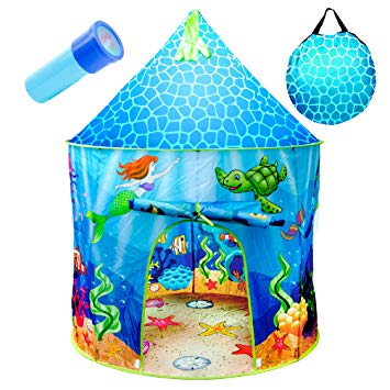 USA Toyz Mermaid Kids Tent - Under Sea Kids Play Tent, Indoor Playhouse with Pop Up Tent Storage Tote and Kaleidoscope Toy