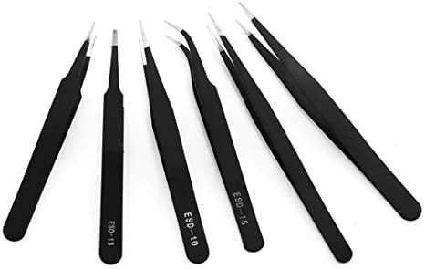 LGEGE 6 Pcs ESD Tweezers Hand Craft Tools Quilling DIY Cardmaking Craft, Straight and Curved Tweezers for Jewelry, Electronic, etc