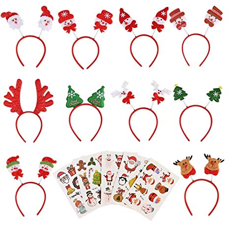 Faburo 10pcs Christmas Headbands Reindeer Antler snowman Headbands Christmas sticker for Christmas Holiday Party 10 styles