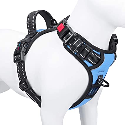 PHOEPET No Pull Dog Harness Reflective Adjustable Vest with a Training Handle, Name ID Pocket, 2 Metal Leash Hooks, 3 Snap Buckles [Easy to Put on & Take Off]