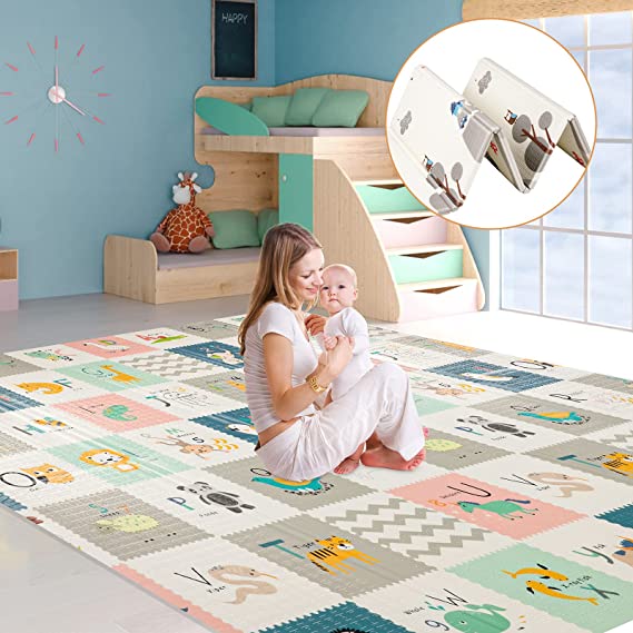 Semaco Sensory & Learning Baby Play Mat，Extra Large Baby Crawling mat,Waterproof & Foldable,Reversable Baby Floor Mat,Baby Mat with Travel Carry Bag.(0.6Inch Thickness)