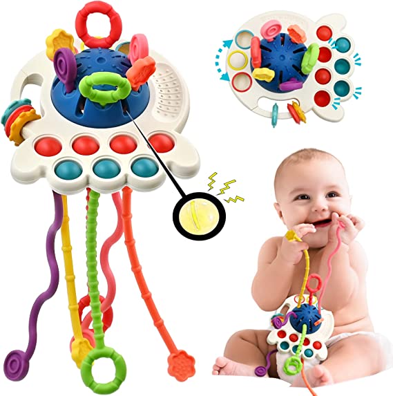 Baby Sensory Montessori Toys for 18 Months, Travel Toys for Toddlers 2 3 Year Old Boy Girl Birthday Gift, Soft Food Grade Silicone Pull Cords Fidget Toys for 18 Months Infant Newborn