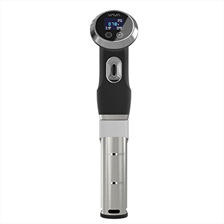 VAVA Sous Vide Precision Cooker BPA-Free Thermal Immersion Circulator with Accurate Temperature Digital Timer LCD Display & Silicon Clamp (Auto-Start, FDA Approved, 110V, 1000 Watts, Black/Stainless)