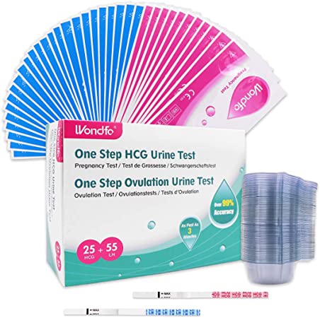 Wondfo Pregnancy Test 25 Strips and Ovulation Test Strips 55 Combo LH HCG Tests 10 MIU/ml Early Detection Pregnancy Tests Ovulation Predictor Kit with 80 Urine Cups -2020 New Version Fertility Tests