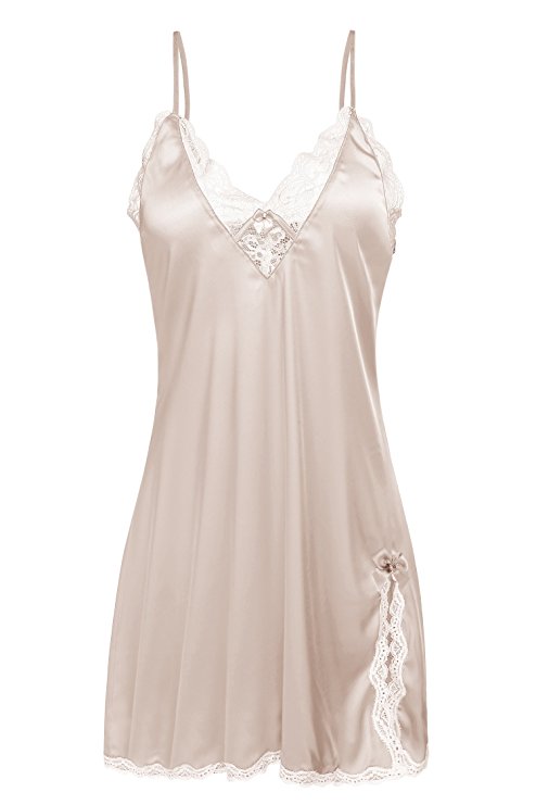 Ekouaer Sexy Lingerie Women's Sleepwear Satin Lace Chemise Nightgown XS-XXL