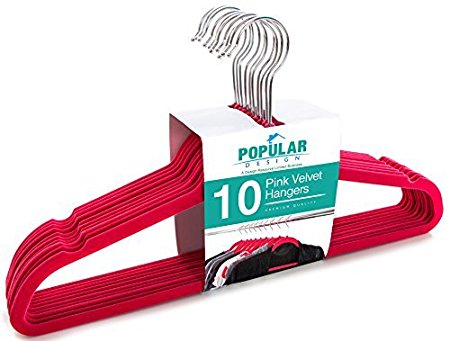 10 pc Premium Quality Pink Velvet Hangers - Space Saving Thin Profile, Non-slip Padded with Notched Shoulders for Dresses and Blouses – Strong Enough for Coats and Pants