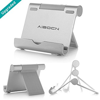 [Upgraded] Aibocn Universal Cell Phone Stand, Foldable Portable Multi-Angle Stand for Tablets Smartphones and E-readers，Aluminum Holder for Apple iPhone iPad Air iPod Samsung Galaxy / Tab HTC Google Nexus LG OnePlus and More Silver