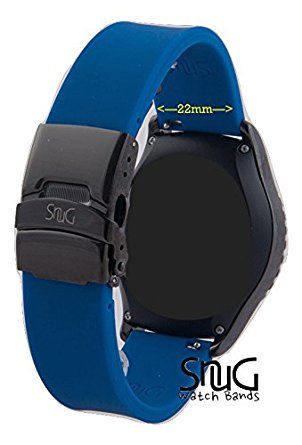 Gear S3 Watch Band, SnuG Silicone & Stainless Steel Replacement Smart Watch Strap Bracelet for Samsung Gear S3 Frontier / S3 Classic Smartwatch (NOT FIT S2 & S2 Classic) (NAVY w BLACK BUCKLE)