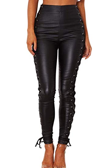 WEEKAN Women’s Faux Leather Leggings Pants Stretchy High Waisted Black Tights