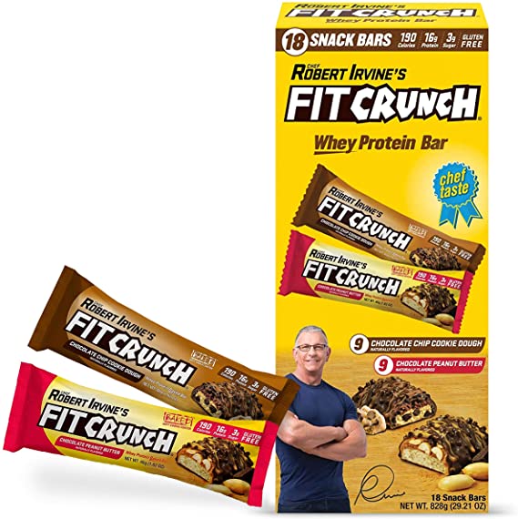 Fit Crunch Protein Bars, Snack Size Variety Pack, Gluten Free 18 Pack (Peanut Butter & Chocolate Chip Cookie Dough)