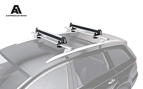 AA Products Aluminum Universal Ski/Snowboard Roof Rack, Ski Roof Carrier Fit Most Vehicles Equipped Cross Bars