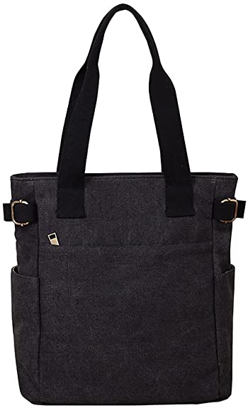 Women’s Canvas Book Tote Bag with Pockets Zipper for Library School Work Small Handbag