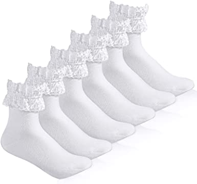 6 Pairs Ruffle Ankle Socks Lace Frilly Socks Fashion Women Girls Princess Socks