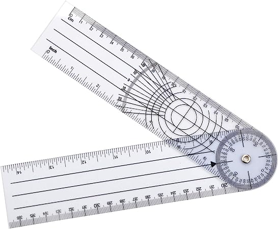 WIN TAPE Clear Plastic Goniometer Can Rotate 360 Degree 7'' Arms, Quick Angle Protractor Measuring Tool