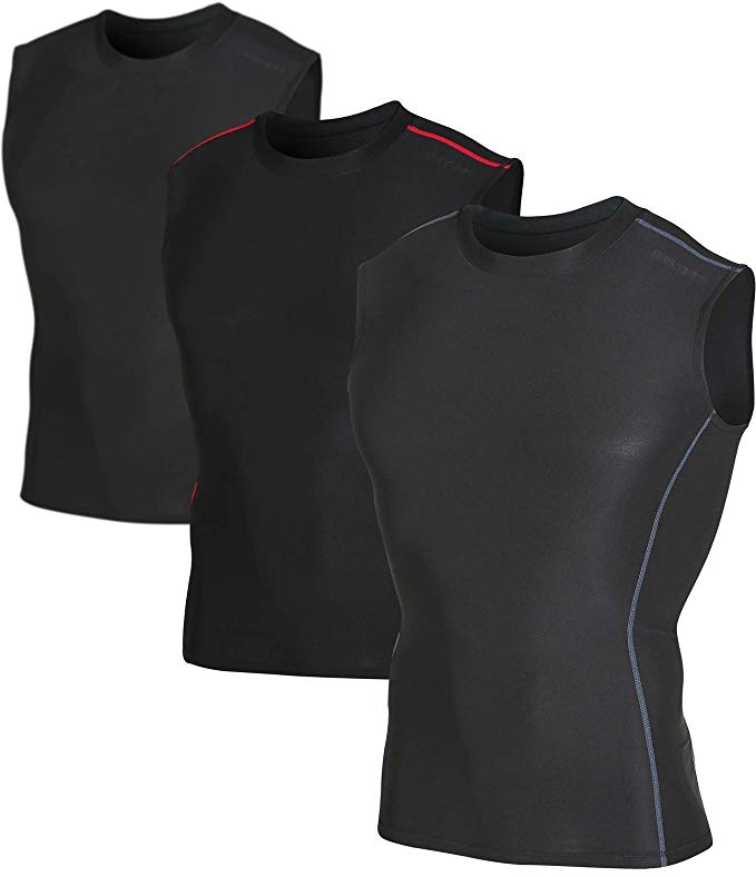 DEVOPS Men's 3 Pack Cool Dry Athletic Compression Baselayer Workout Sleeveless Shirts