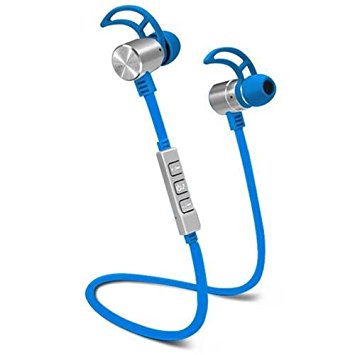 POM Gear PRO2GO P100 Wireless Bluetooth NFC Noise-Cancelling Premium Earbuds with Inline Mic, Sweat Proof, Blue