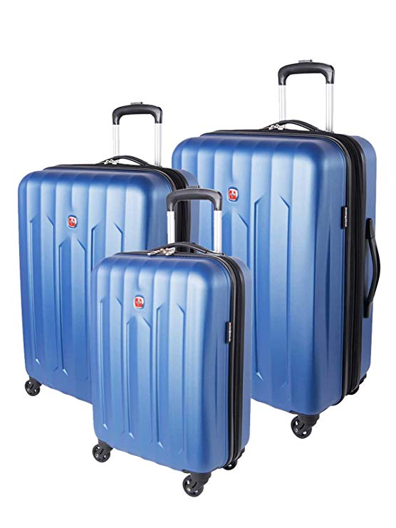 Swiss Gear Chrome Hardside 3 Piece Spinner Luggage Set, Blue