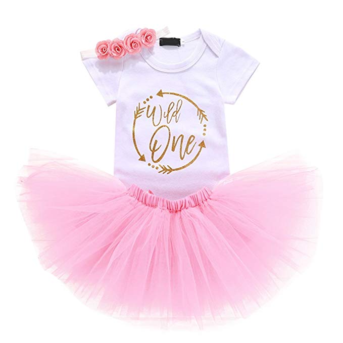 Baby Girl First Birthday Outfits Romper Tutu Skirt Sequin Headband Clothes 3PCS Set