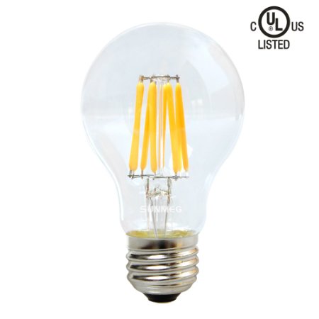 SUNMEG A19 6W LED Filament Light Bulb Dimmable, Replacement to 60w Incandescent Bulbs, 600 Lumens, E26 Medium Base, Warm White (2700K), 120VAC, (1- Pack)