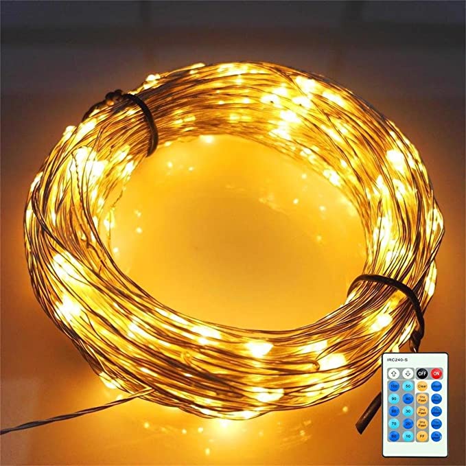 AMARS Extra Long 30 Meters/99 Feet LED Silvered Copper Wire String Lights with Remote Control Warm White 300leds Starry Lights for Christmas, Outdoor, Indoor, Bedroom, Party, Home