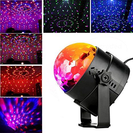 Blingco Mini Disco DJ Stage Lights 3W LED RGB Sound Actived Crystal Magic Rotating Ball Lights Effect For KTV Xmas Party Wedding Show Club Pub Color Changing Lighting