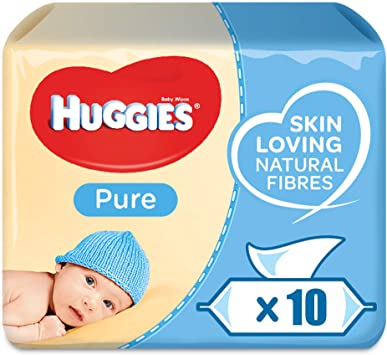 Huggies Pure Baby Wipes -  Pack of 10 (10 x 56 Packs, Total 560 Wipes)