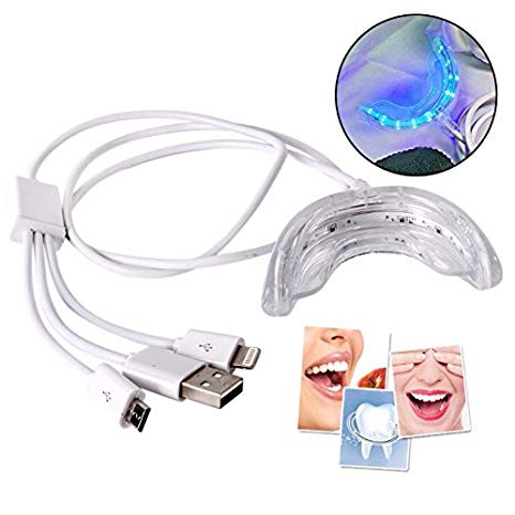 Teeth Whitening Light - Work with Teeth Whitening Strips & Teeth Whitening Gel, 16 LED Teeth Whitener with 3 Adapters for iPhone, Android & USB - Genkent Tooth Whitening Accelerator