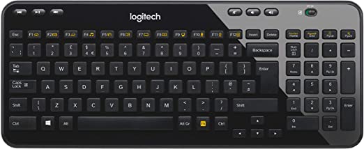 Logitech K360 Wireless USB Desktop Keyboard — Compact Full Keyboard, 3-Year Battery Life (Glossy Black), French Canadian Layout