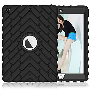 iPad 9.7 2018/2017 Case, iPad A1893/A1954 Case, Hocase Heavy Duty Shockproof Hybrid Dual Layer Silicone Hard Bumper Protective Case w/ Kickstand for iPad 5th/6th Generation - Black