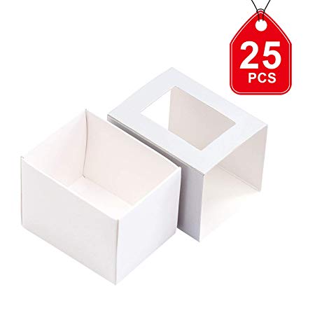 BAKIPACK Macaron Boxes 2x2x2.6, Macaron Box for 2, Smalll Candy Gift Boxes, Macaron Packaging Boxes with Clear Window (Silver, 25 Pcs without Macarons inside)