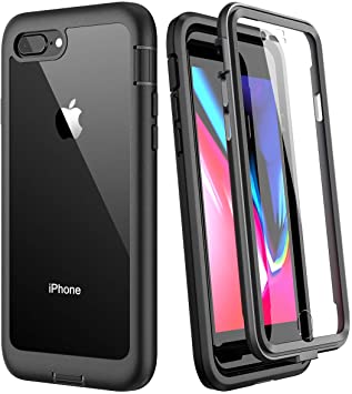 WE LOVE CASE iPhone 7 Plus / 8 Plus Case, Built-in Screen Protector Real 360 Protection Full Body Slim Fit Rugged Clear Bumper Case Shockproof Dustproof Protective Phone Case for 7 Plus/8 Plus Black