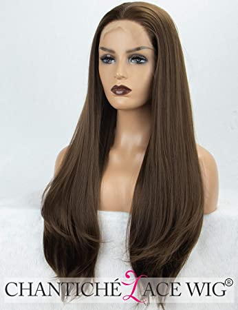 Chantiche Lace Front Brown Wig Natural Looking Long Straight Synthetic Wigs for Women Heat Resistant