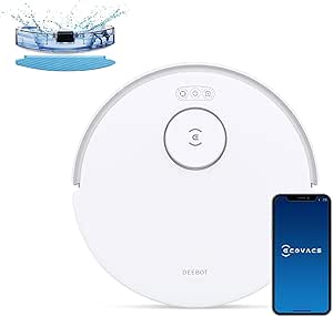 ECOVACS Aspirateur Robot DEEBOT N20, Robot Aspirateur Laveur 8000Pa, Batterie 300 Min, Évitement d'obstacles, Technologie Anti-Tangle, Tapis et Poils d'animaux, WiFi/Alexa/APP