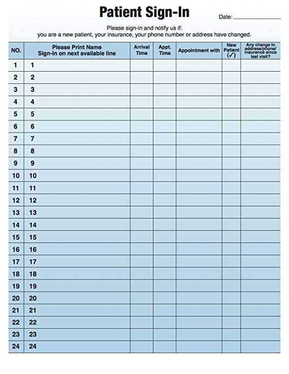 #1 Patient Sign-in Label Forms - 125 Sheet(s) HIPAA Compliant