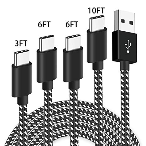 USB Type C Cable，4-Pack (/3/6/6/10FT) Nylon Braided USB C Cable Fast Charger Charging Cord Compatible with Smartphone Tablets and Laptops
