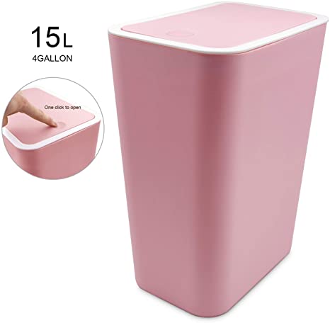 Topgalaxy.Z Small Trash Bin Kitchen Trash Can with Lid,15 Liter/4 Gallon Plastic Garbage Can, Waste Can Bin (Pink)