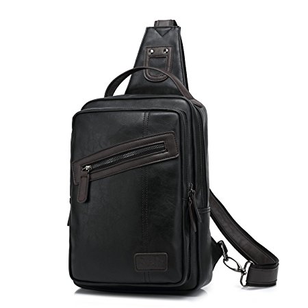 BAOSHA Stylish OVERSIZED XB-07 PU Leather Men's Shoulder Sling Backpack Cross Body Chest Bag Black