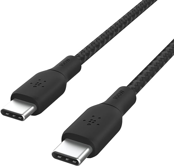 Belkin USB Type C to C Cable, 100W Power Delivery USB-IF Certified 2.0 USB C Charger Cable with Double Braided Nylon Exterior for iPhone 15, iPad, MacBook, Samsung Galaxy, Pixel and More -2 m, black