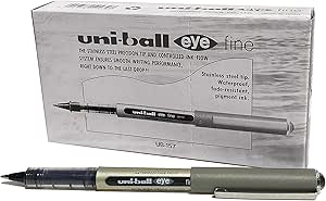 uni-ball UB-157 Eye Rollerball Pens. Premium Fine 0.7mm Ballpoint Tip for Super Smooth Handwriting, Drawing, Art, Crafts and Colouring. Fade and Water Resistant Liquid Uni Super Ink. Box of 12 Black